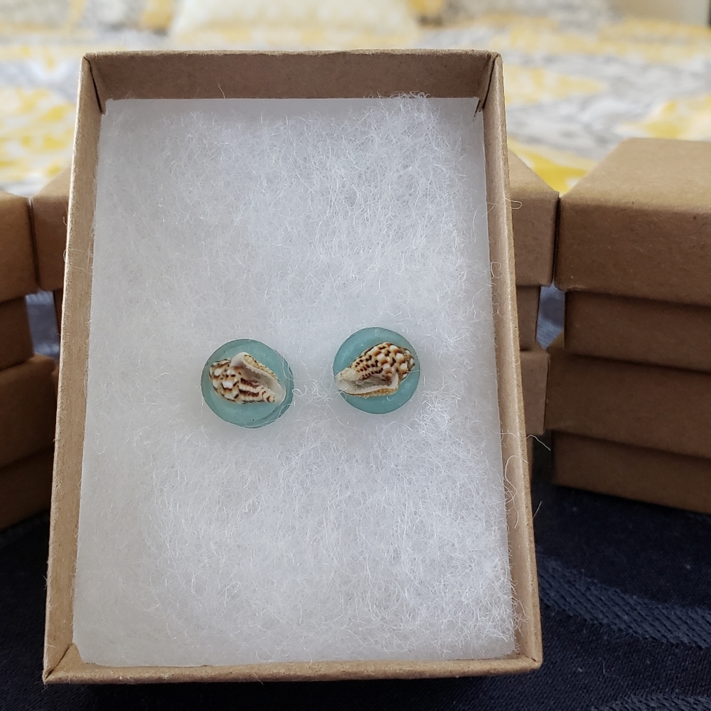 Earrings, floating seashells